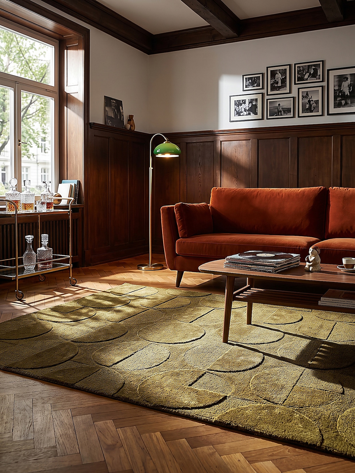 Wollteppich Hoch-Tief Olivgrün 120 x 170 cm - DEBEN Kadima Design