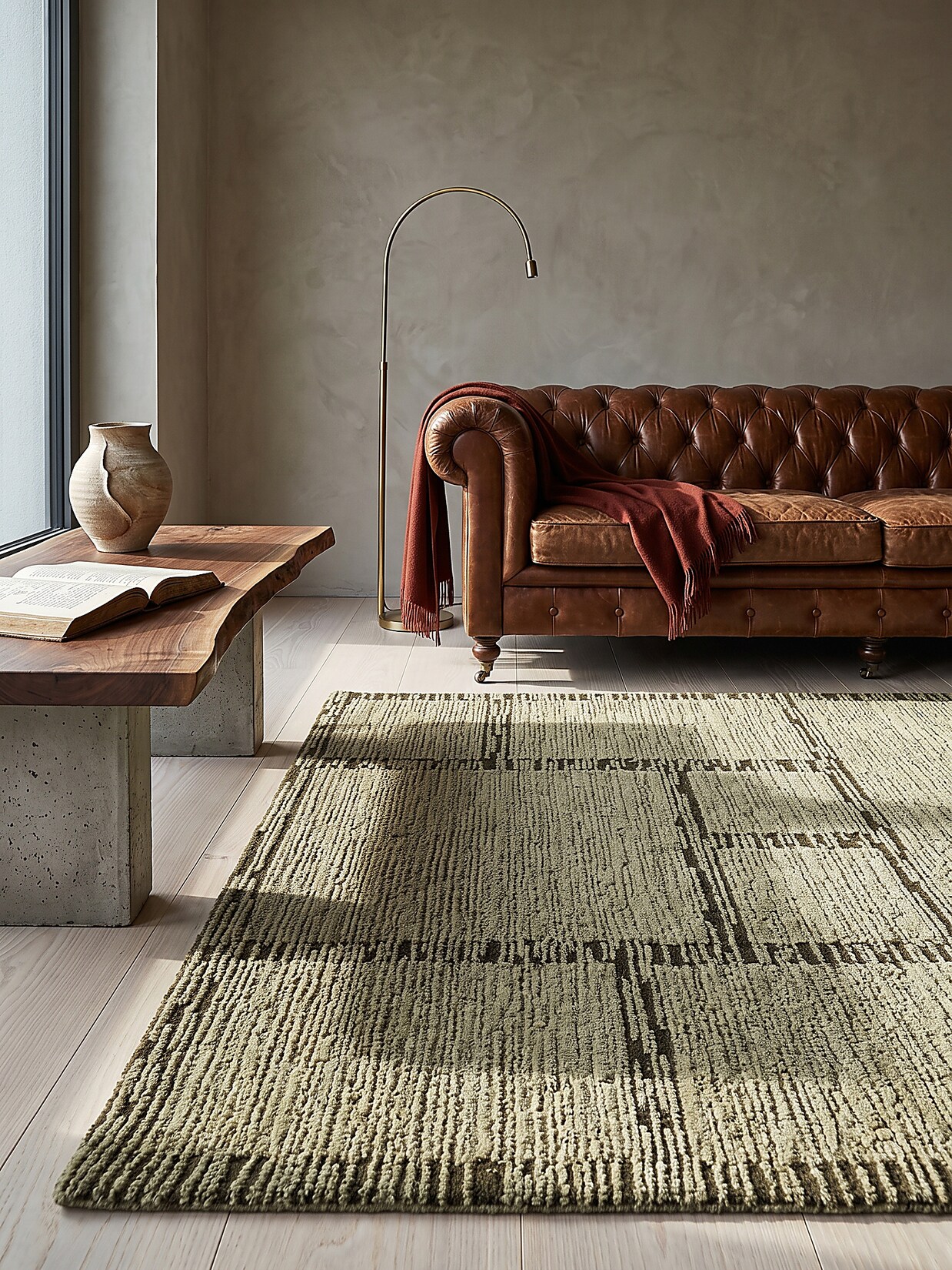 Wollteppich Hoch-Tief Salbeigrün 200 x 290 cm - GANNEL Kadima Design
