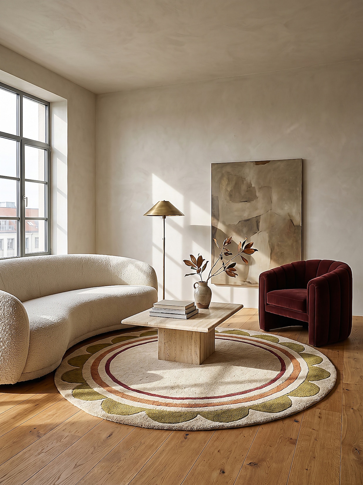 Wollteppich Hoch-Tief Beige-Multicolor Ø120 cm - WENSUM Kadima