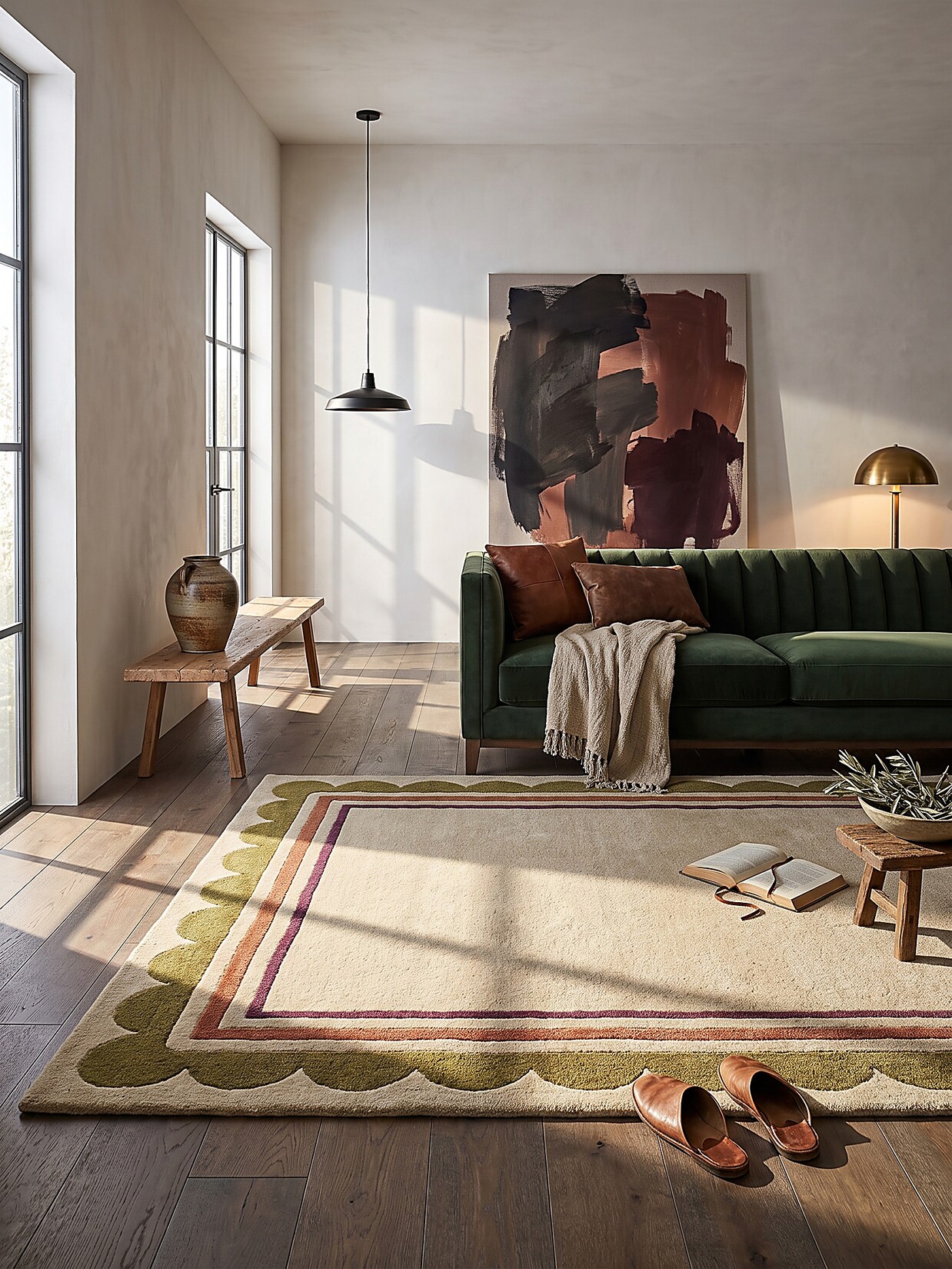 Wollteppich Hoch-Tief Beige-Multicolor 120 x 170 cm - WENSUM Kadima