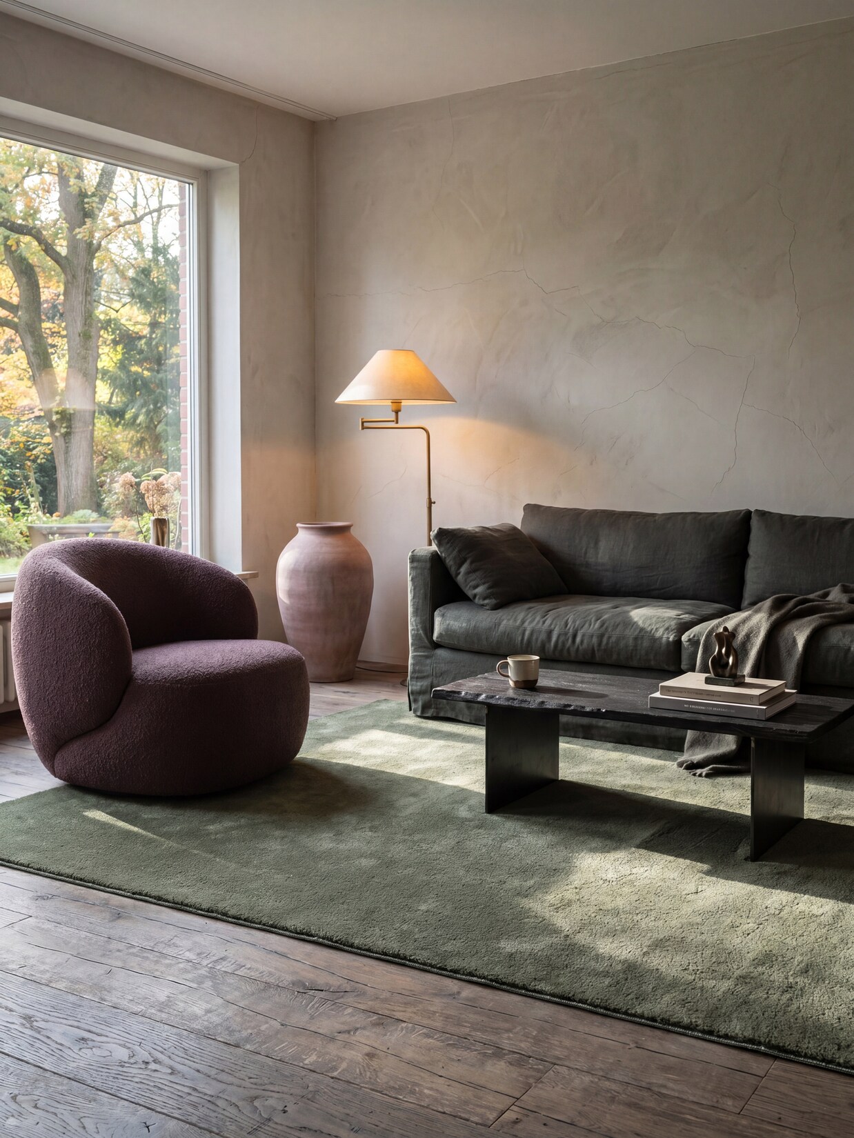 Teppich Hochflor Waldgrün 240x240 cm - ALDAN Kadima Design