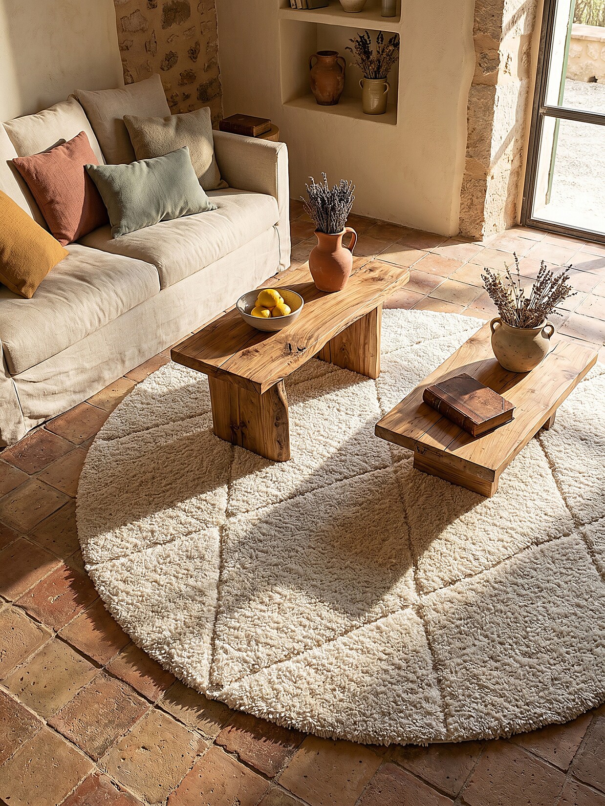 Shaggy-Teppich Polypropylen Creme 160x160 cm - ATRIO Kadima Design