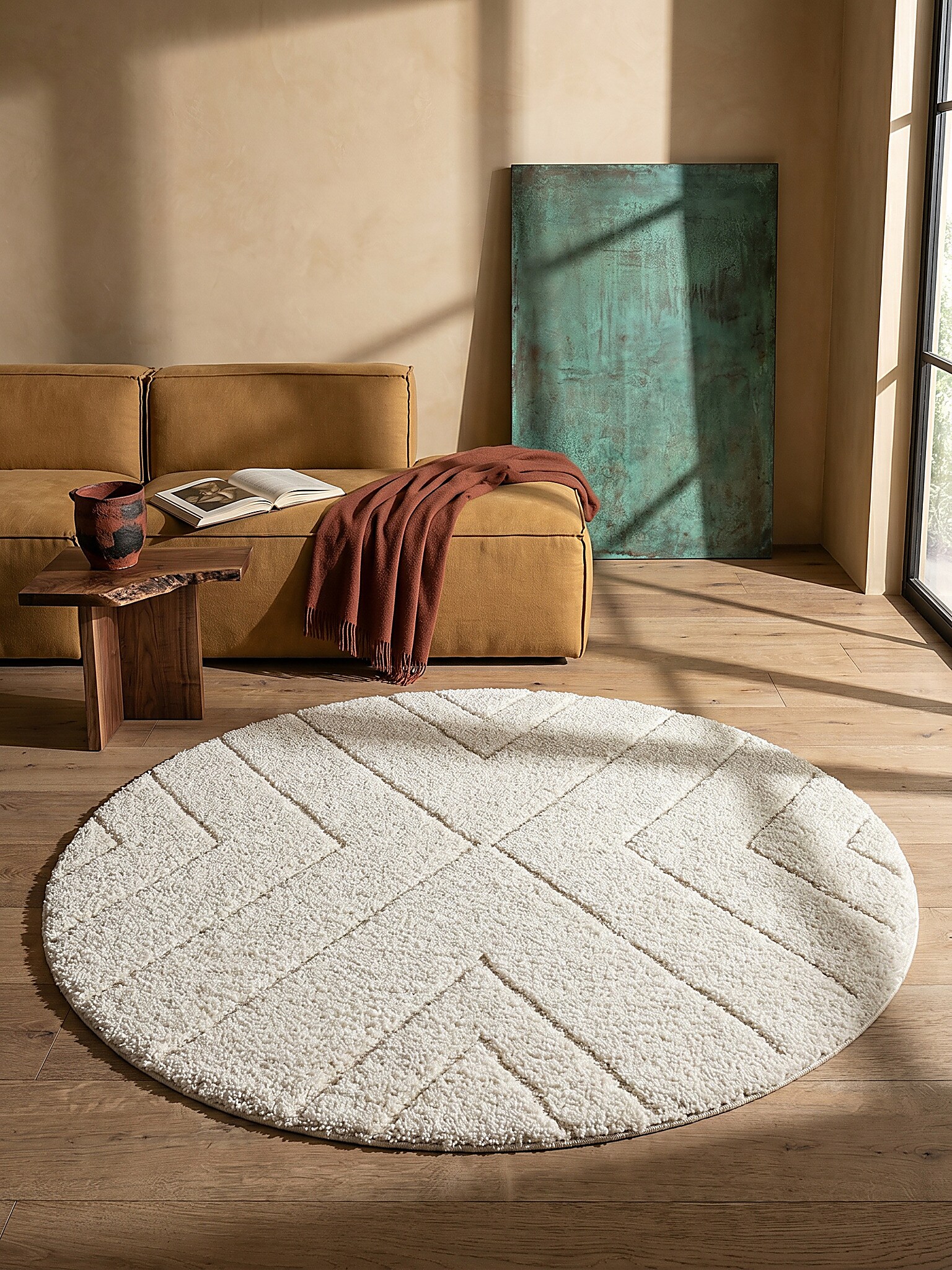 Shaggy-Teppich Polypropylen Creme 120x120 cm - ATRIO | Kadima Design - Bild 1