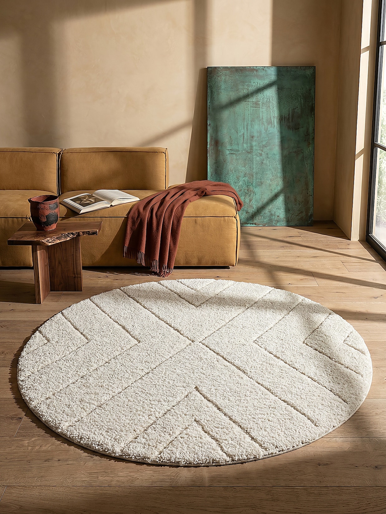 Shaggy-Teppich Polypropylen Creme 160x160 cm - ATRIO Kadima Design