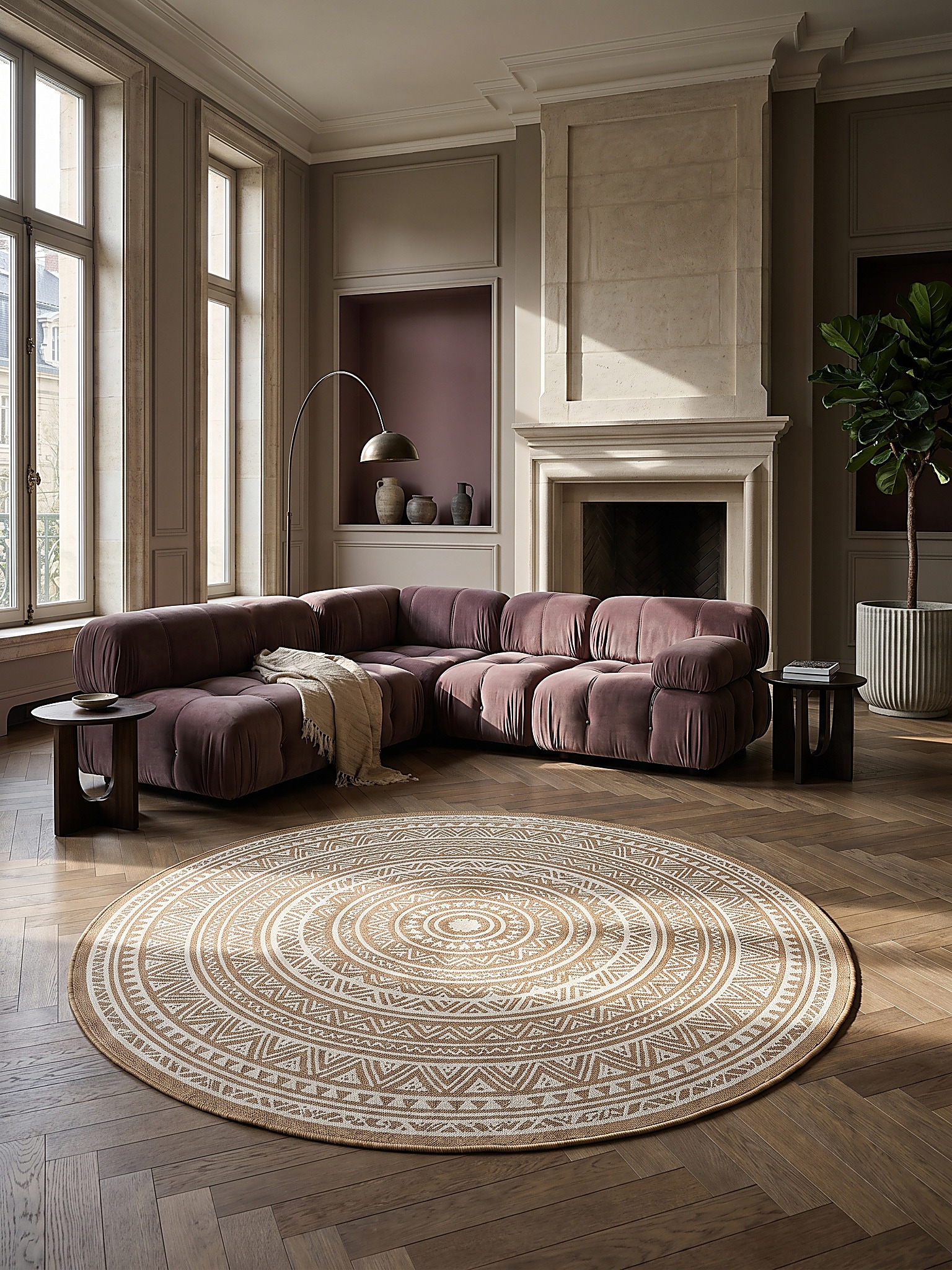 Flachgewebe-Teppich Polypropylen Natur 120x120 cm - BORNO | Kadima - Bild 1