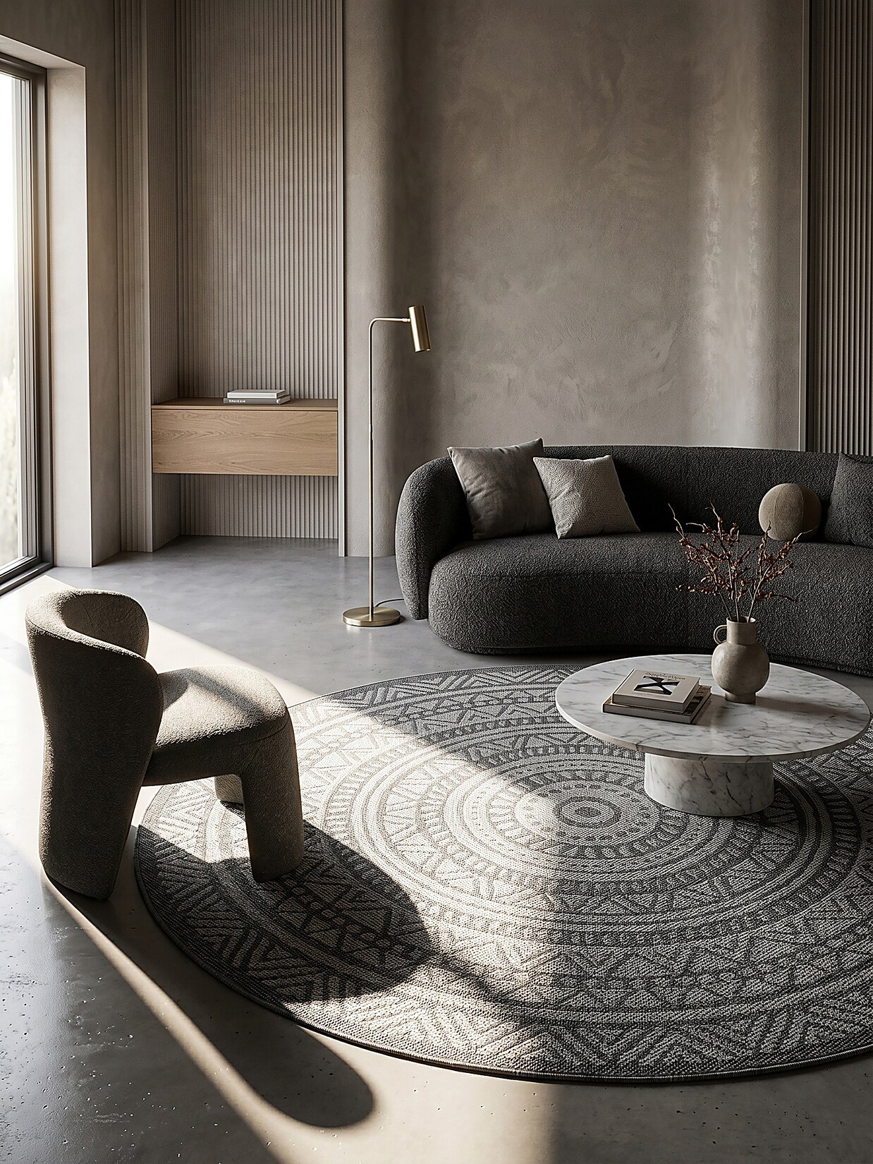 Flachgewebe-Teppich Polypropylen Anthrazit 160x160 cm - BORNO Kadima