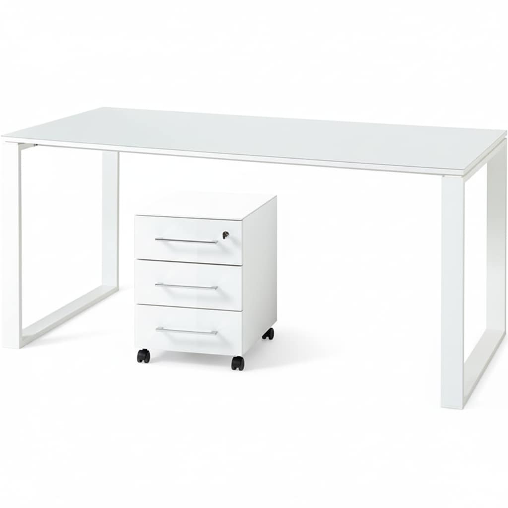 Schreibtisch-Set MUENCHEN 160x80 cm Weiß Glasplatte & Container