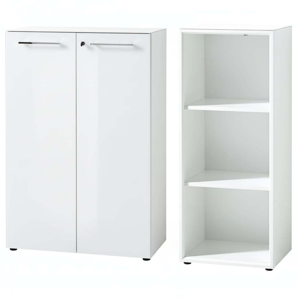 Sideboard Aktenschrank Set 2-teilig MUENCHEN Wei&szlig; 3 OH | Schrank & Regal | Glas Front Abschlie&szlig;bar Soft-Close | Made in Germany | Kadima Design - Bild 1