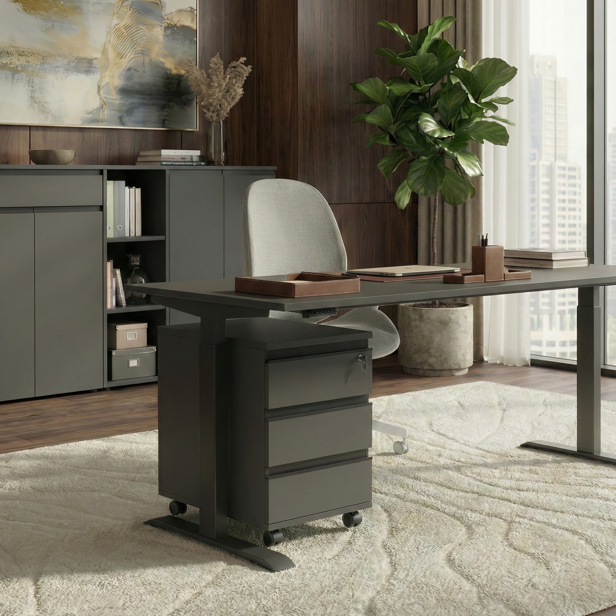 Schreibtisch h&ouml;heneinstellbar 68-91 cm | Graphit 120x80cm | C-Fu&szlig; B&uuml;rotisch Ergonomisch | Made in Germany | "Stuttgart" Kadima Design - Bild 1