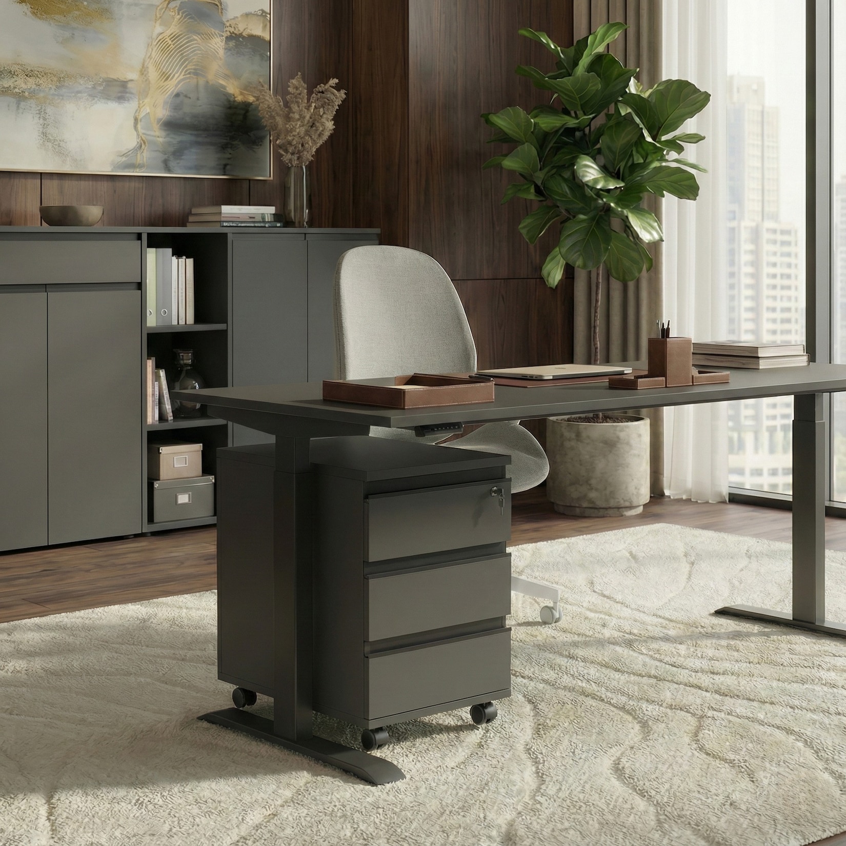 Schreibtisch höheneinstellbar "Stuttgart" 68-91cm Graphit 120x80cm, C-Fuß