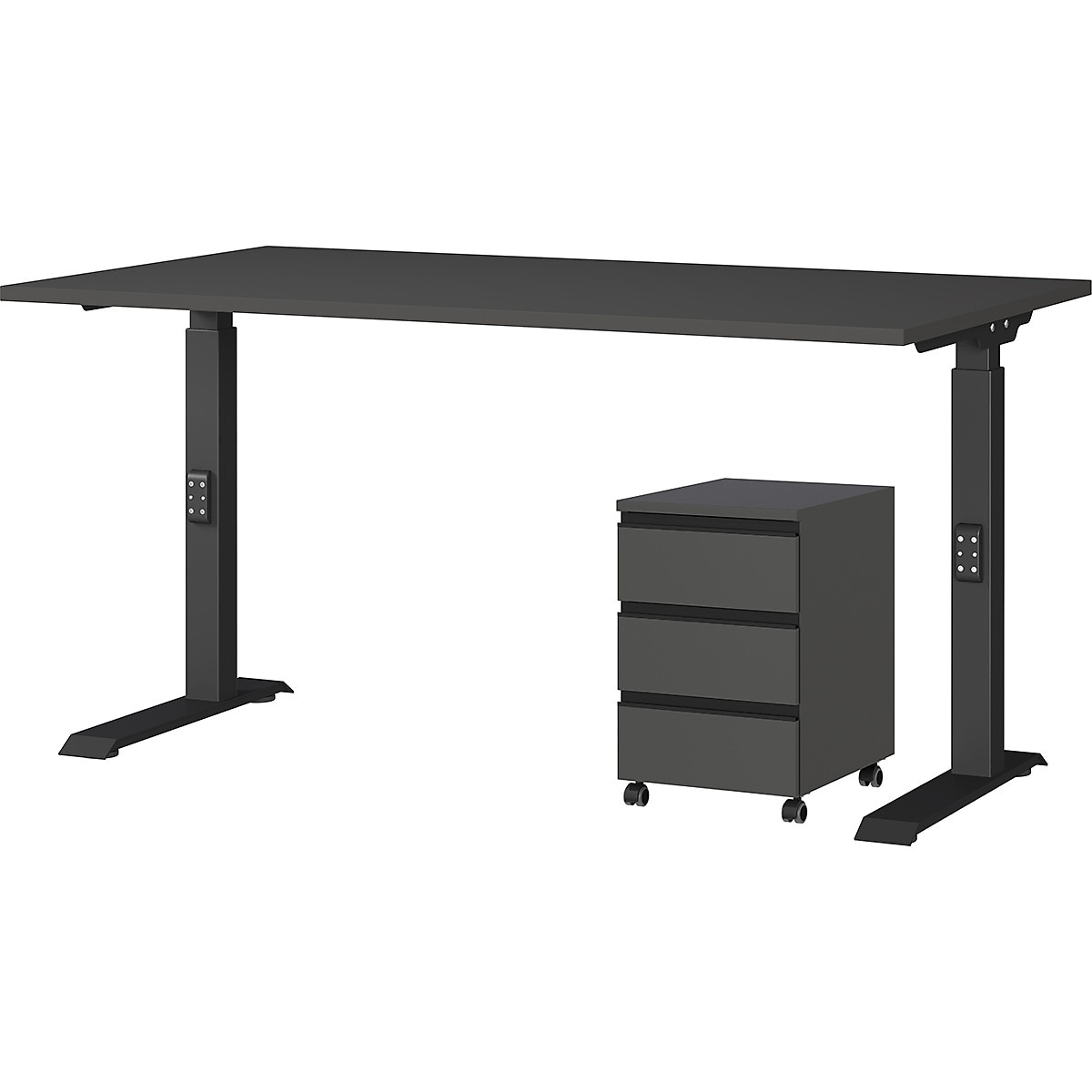 Büromöbel Set 2-teilig Schreibtisch 140x80cm & Rollcontainer Graphit Einstellbar 68-91 cm & Soft-Close