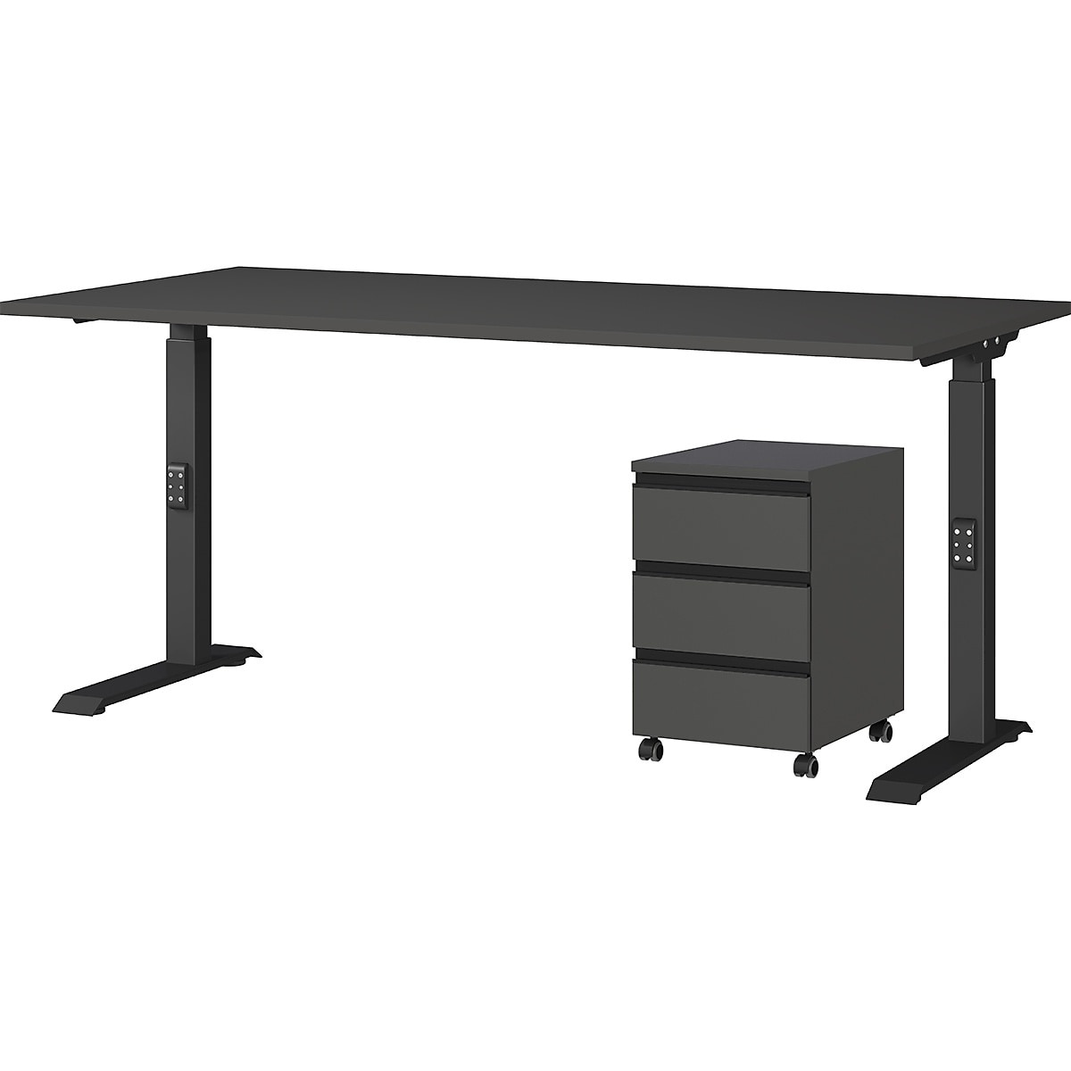 Büromöbel Set 2-teilig Schreibtisch 160x80cm & Rollcontainer Graphit Einstellbar 68-91 cm & Soft-Close