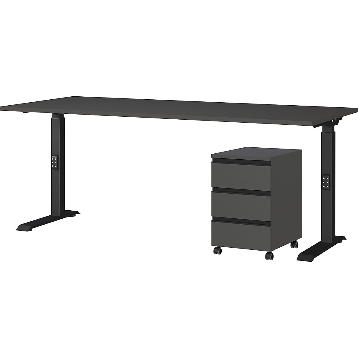 Büromöbel Set 2-teilig Schreibtisch 180x80cm & Rollcontainer Graphit Einstellbar 68-91 cm & Soft-Close