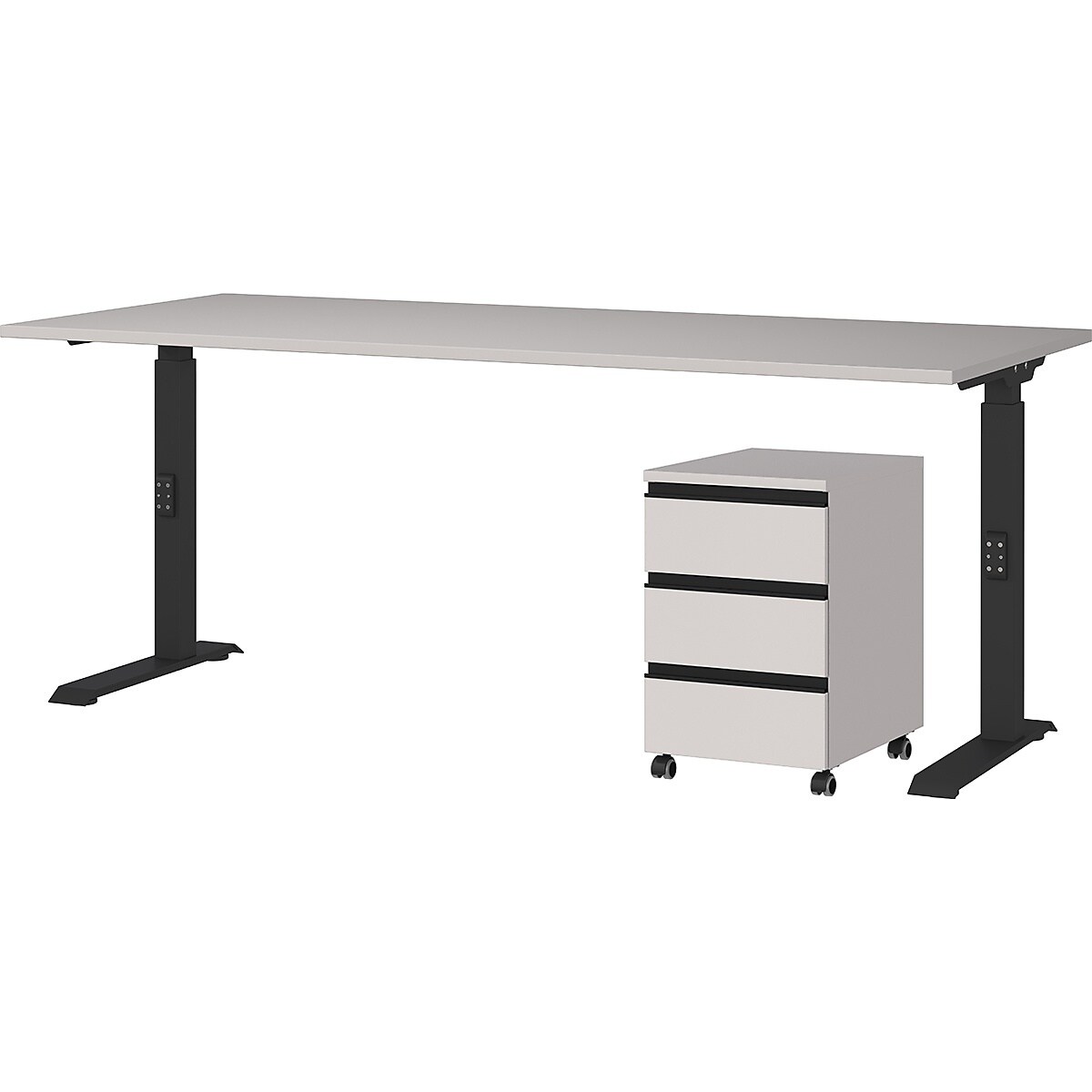 B&uuml;rom&ouml;bel Set 2-teilig | Schreibtisch 180x80cm & Rollcontainer Greige/Schwarz | Einstellbar 68-91 cm & Soft-Close - Bild 1