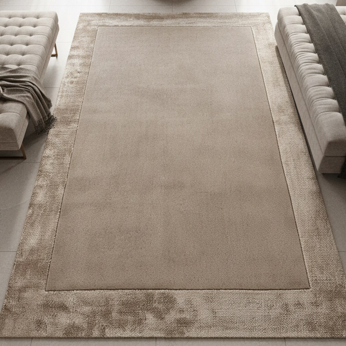 Wollteppich handgewebt TYNE, mit Bordüre, Beige, 160 x 230 cm