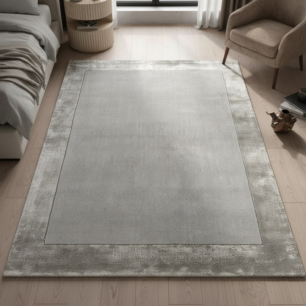 Wollteppich handgewebt TYNE, mit Bordüre, Silber, 200 x 290 cm