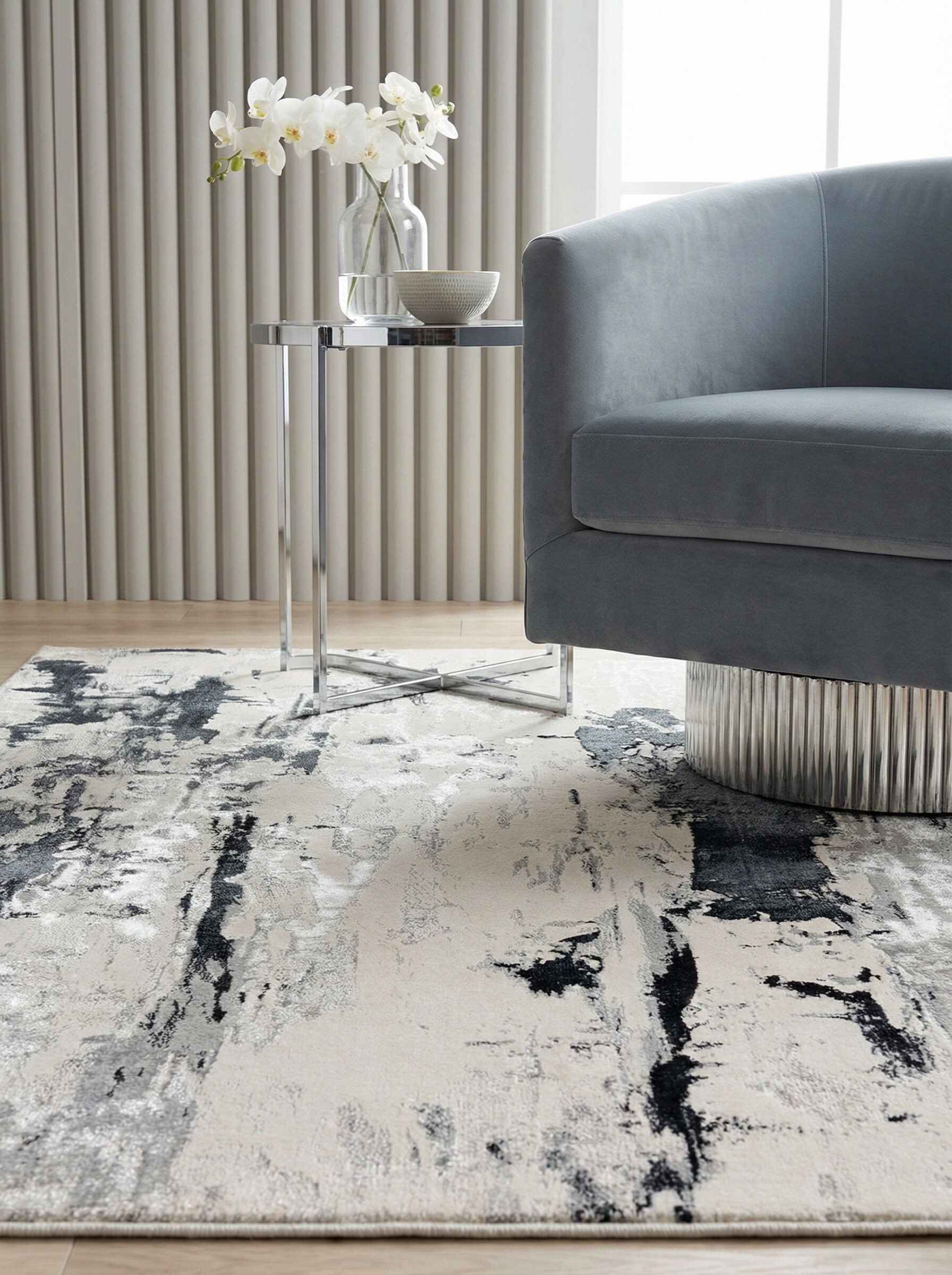 Teppich SARNTAL, abstrakt, aus Polyester, Silbergrau, 120 x 170 cm - Bild 1