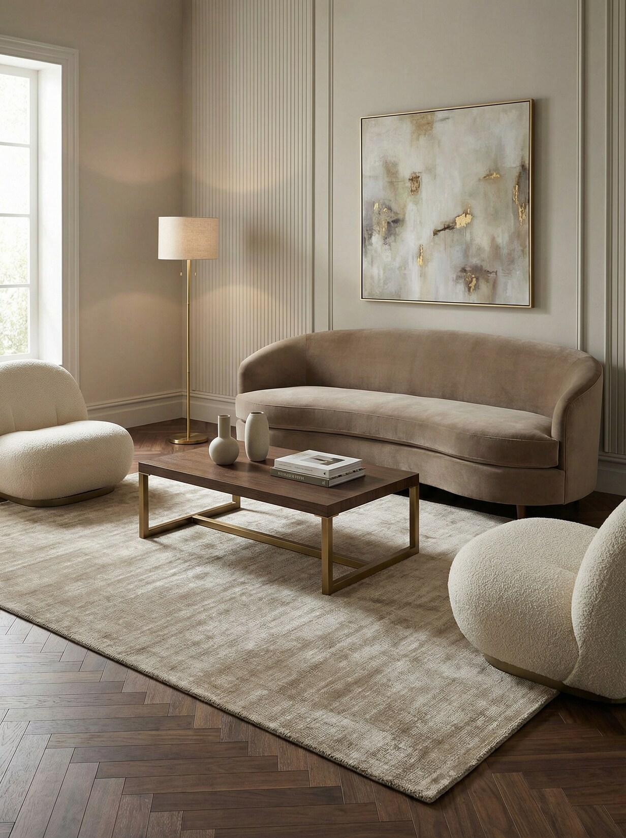 Viskoseteppich handgewebt BARI, einfarbig, Taupe, 120 x 170 cm