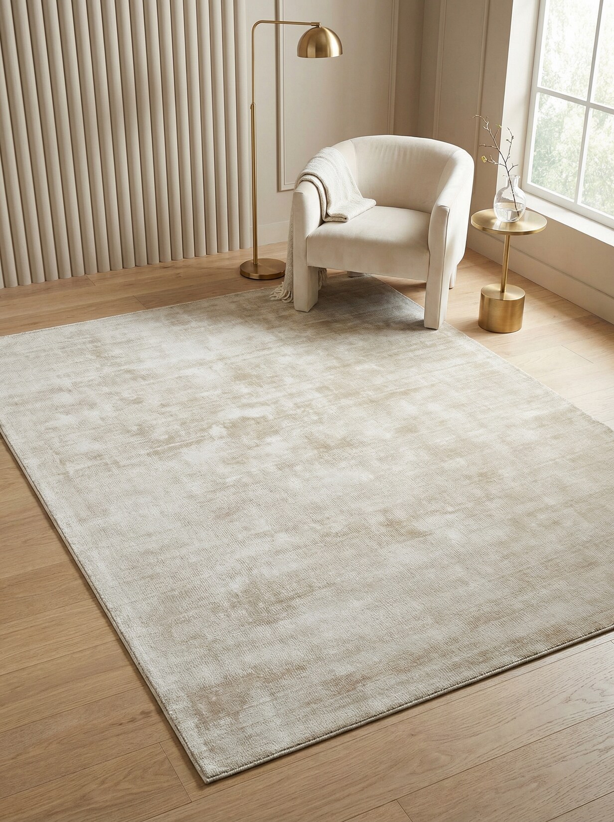 Viskoseteppich handgewebt BARI, einfarbig, Beige-Grau, 160 x 230 cm