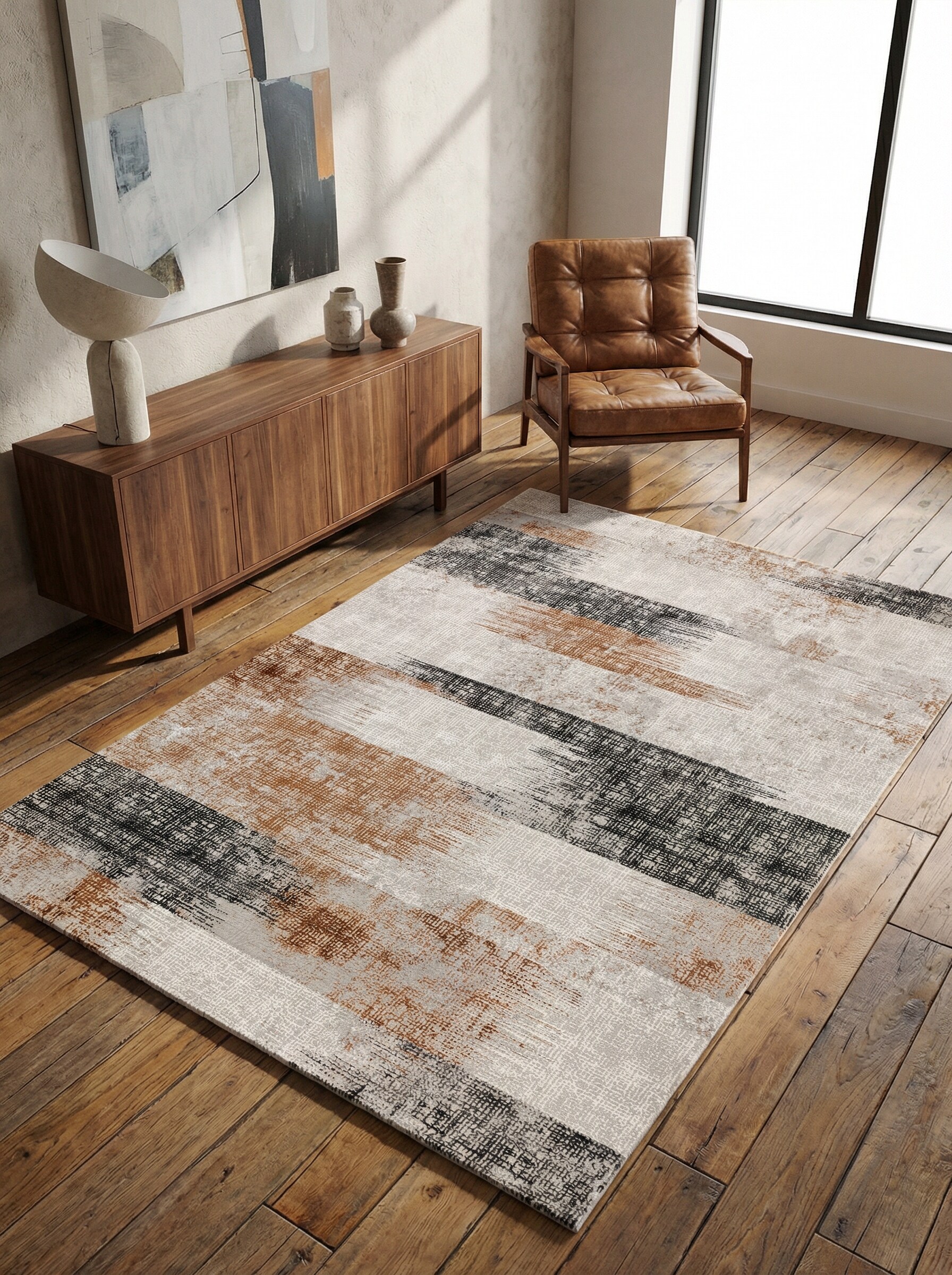 Teppich TIBER-Orte, geometrisch-abstrakt, Terrakotta, 120 x 170 cm - Bild 1