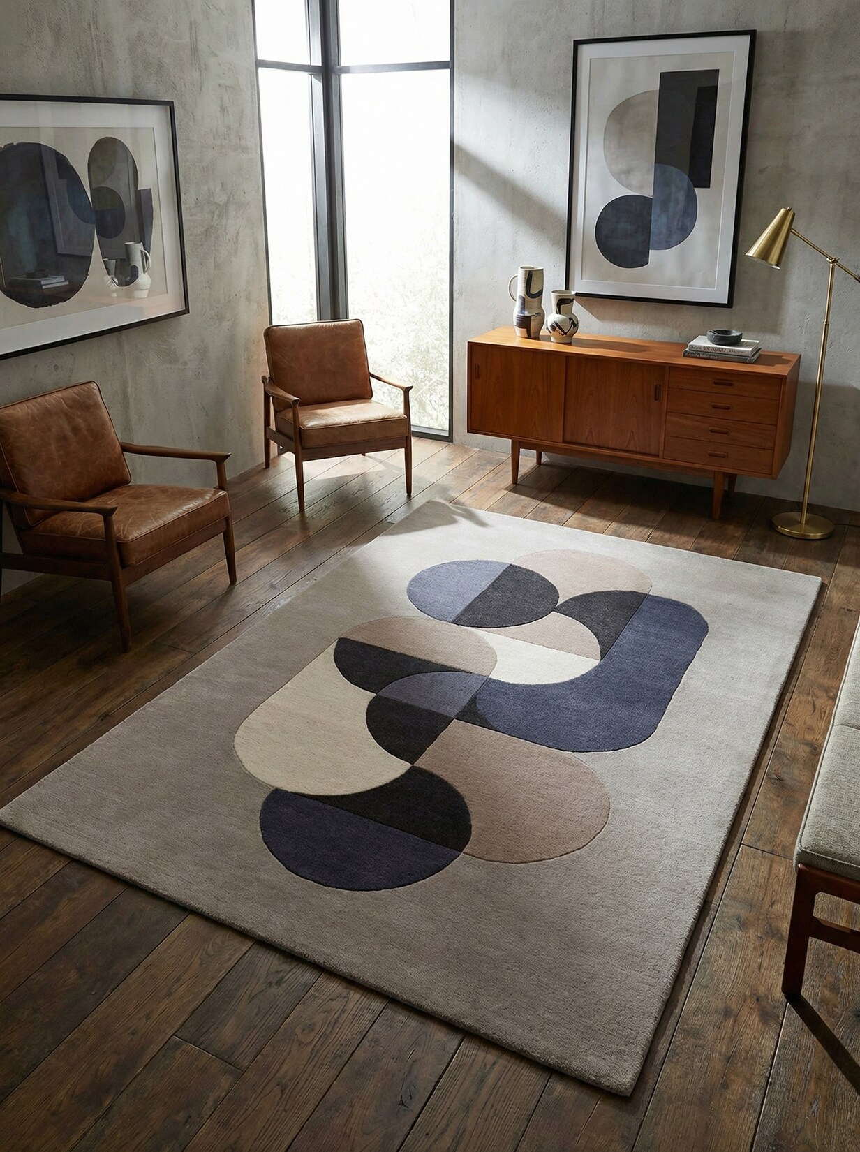 Wollteppich handgewebt HULL-Beverley, geometrisch, Hellgrau, 160 x 230 cm