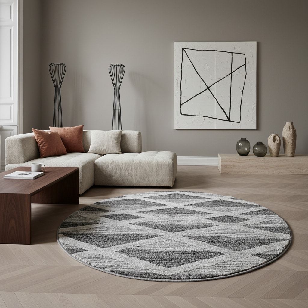 Teppich Hochflor EISACK in Grau, geometrisch, Florh&ouml;he 20 mm, &Oslash; 80 cm - Bild 1