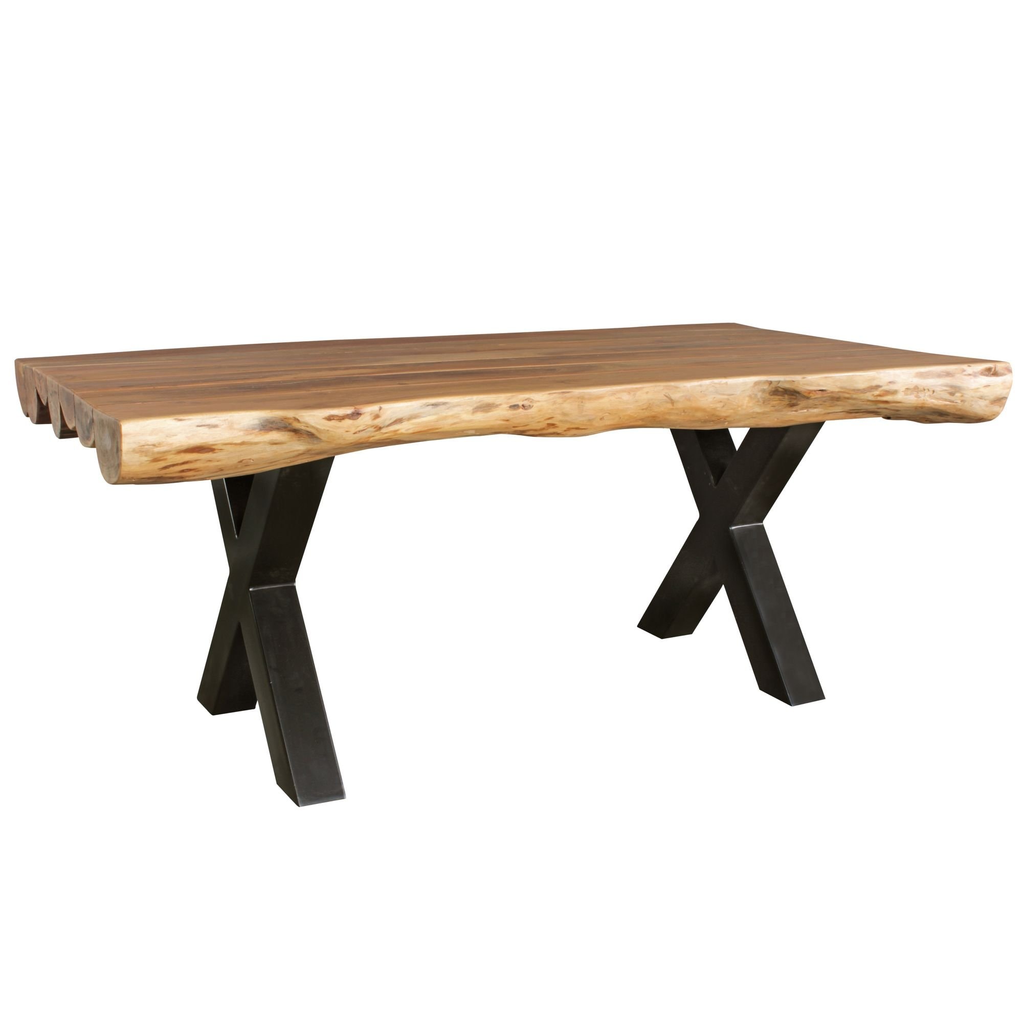 Esszimmertisch &ndash; Akazie Massivholz 200x100x77 cm X-Gestell Natur Schwarz - Bild 1