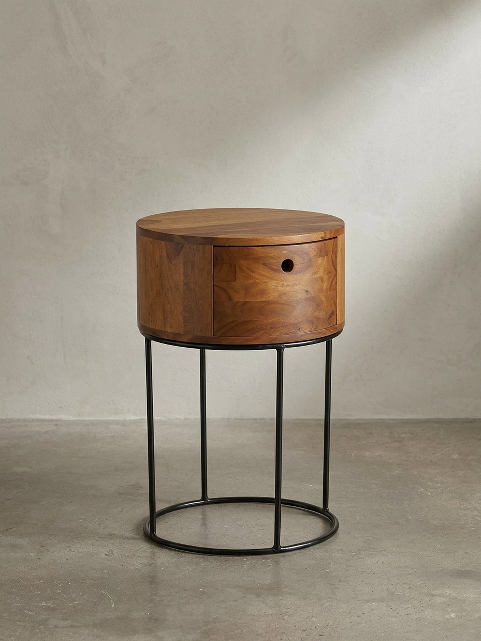 Nachtkonsole Massivholz mit Schublade rund Modern Braun - Bild 1