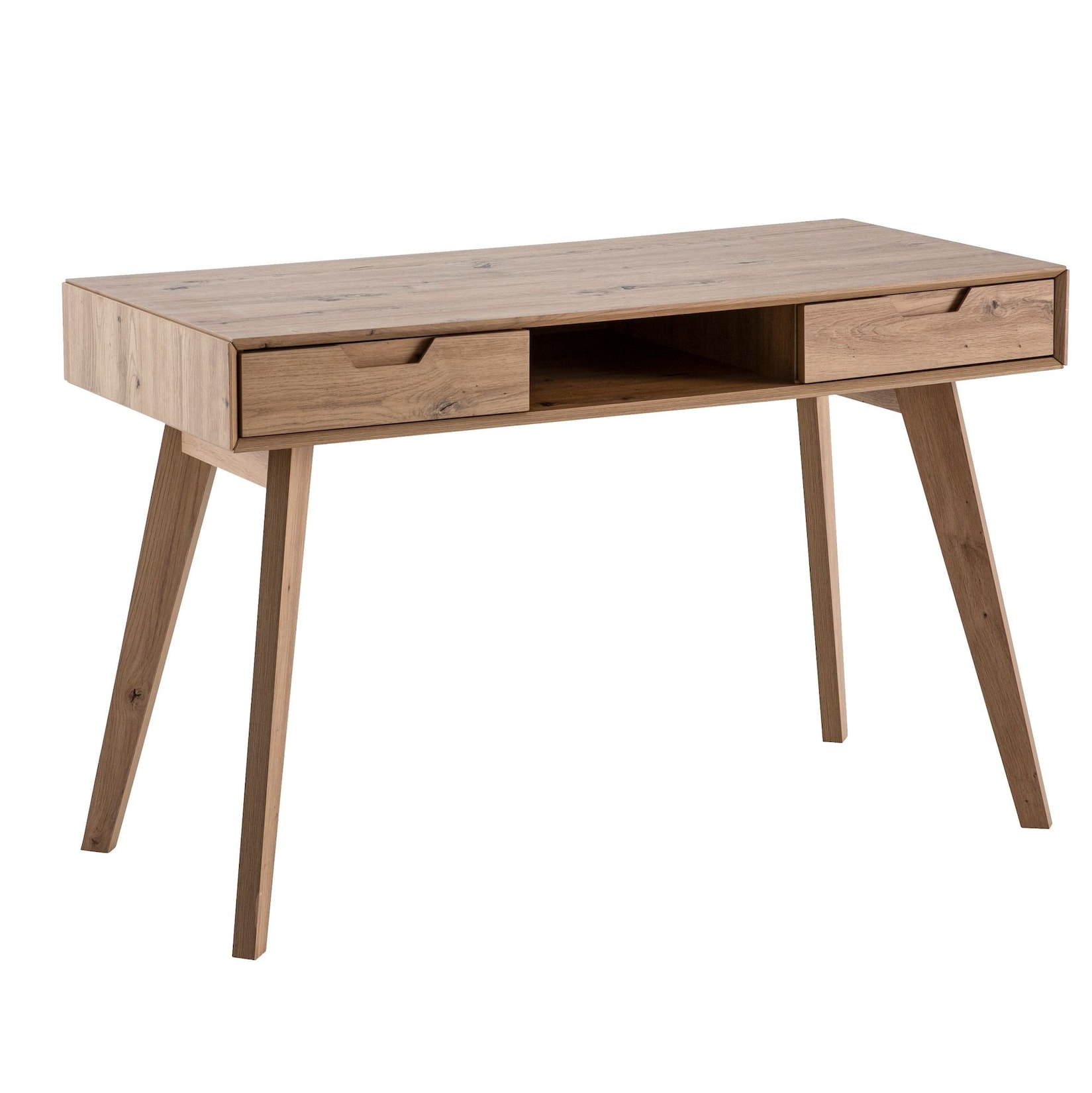 Schreibtisch – 120x55x77 cm, Skandinavischer Stil, 2 Schubladen, Eichenbeine