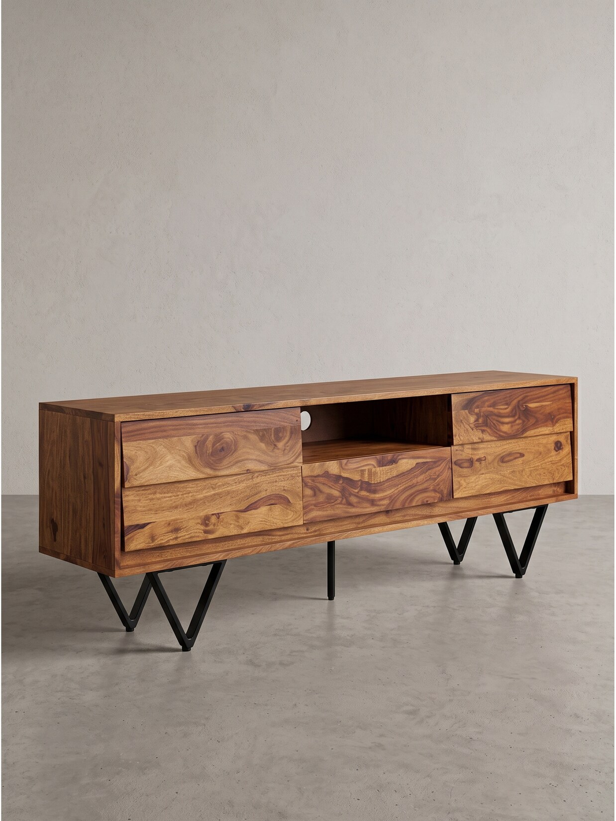 Lowboard Dunkles Massivholz 160x35x56 cm - AREZZO Kadima Design