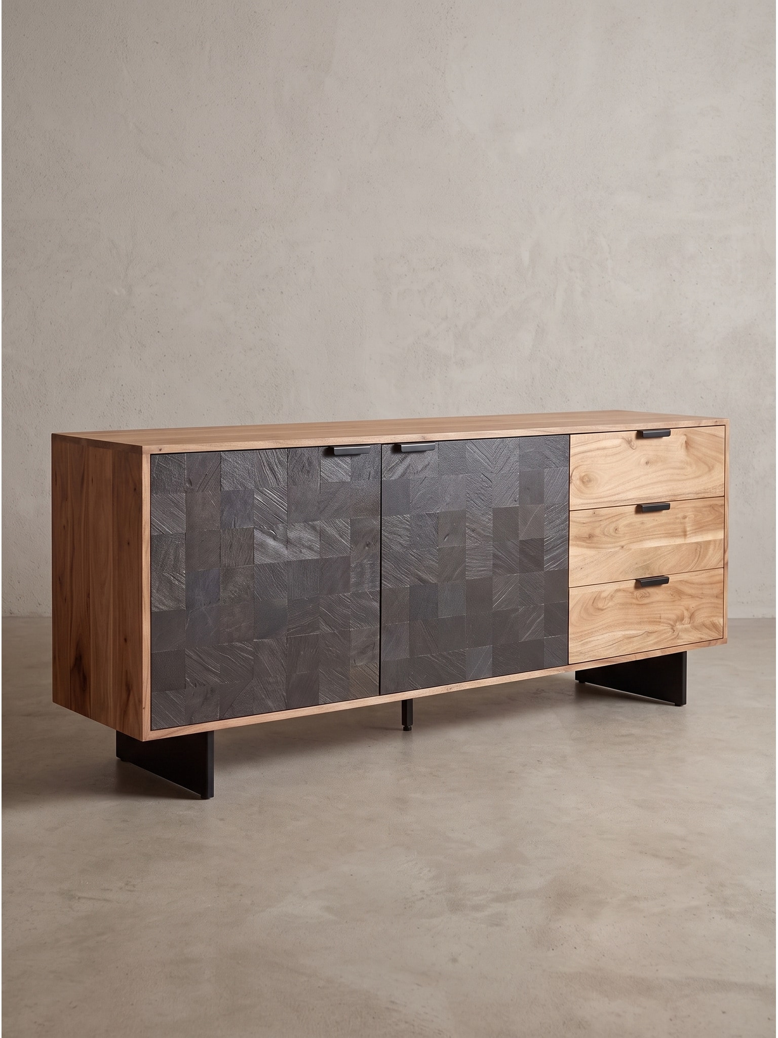 Kommode Akazie Massivholz Akazie-Schwarz 175x40x76 cm | Kadima - Bild 1