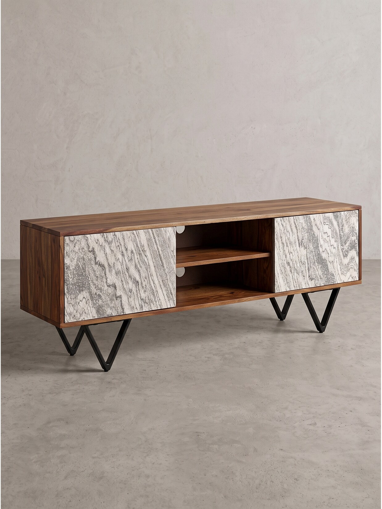 Lowboard Dunkles Massivholz Braun-Weiß 150x35x56 cm - AREZZO Kadima