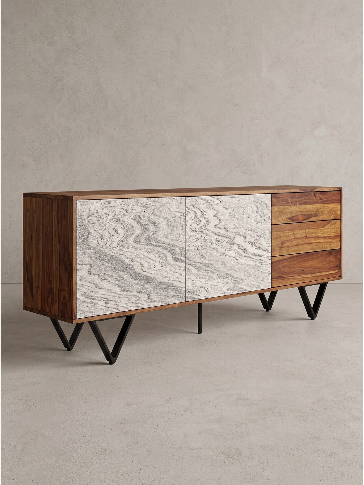 Kommode Dunkles Massivholz Braun-Weiß 175x40x71 cm - AREZZO Kadima