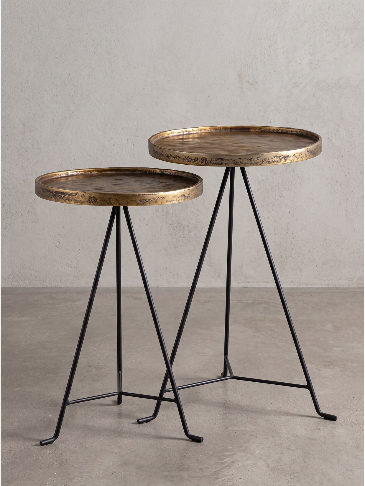 Beistelltische 2er-Set Aluminium Schwarz-Gold Ø 38x62,5 cm Kadima