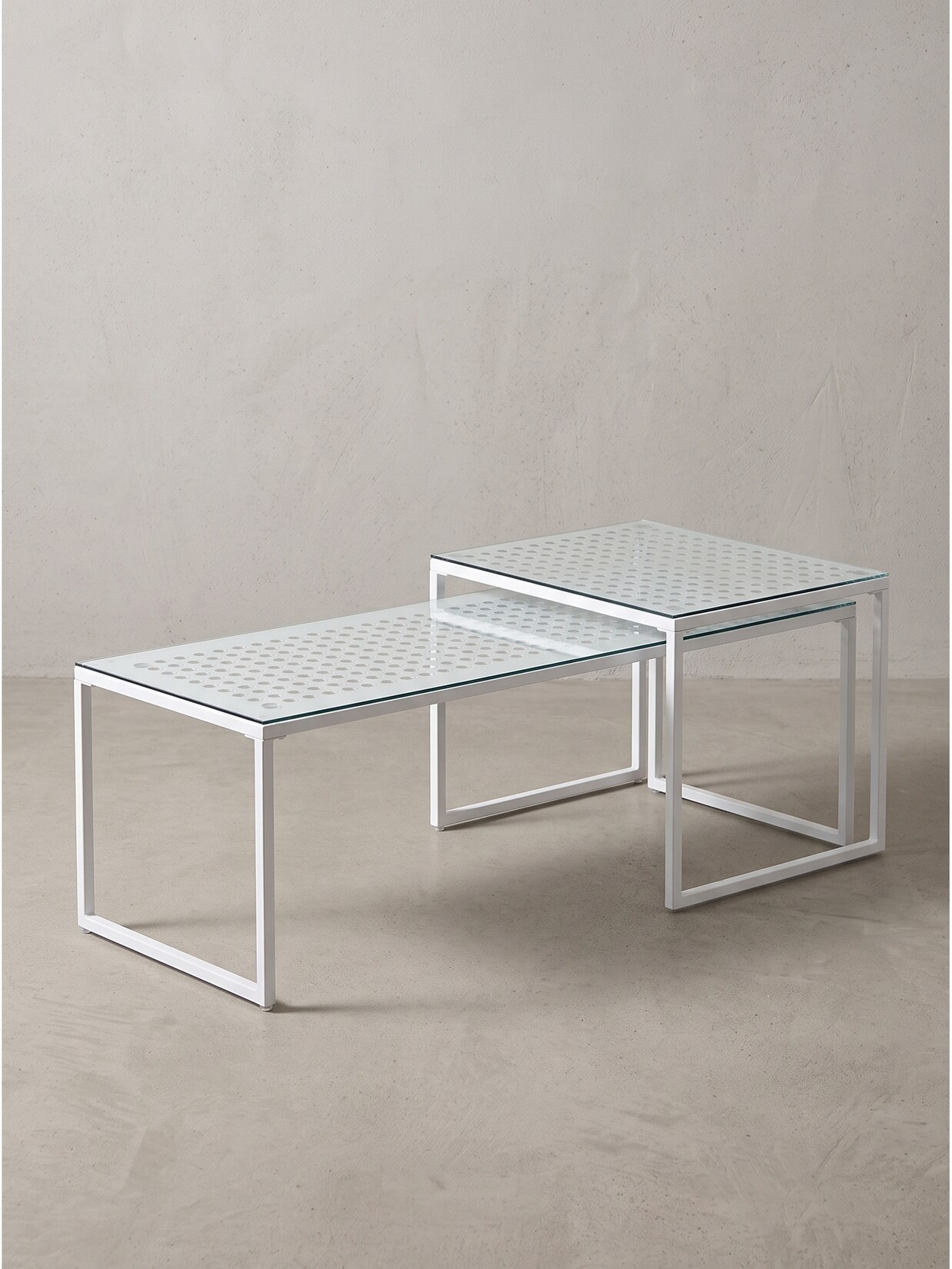 Sofatische 2er-Set Sicherheitsglas Weiß 100x40x35 cm Kadima