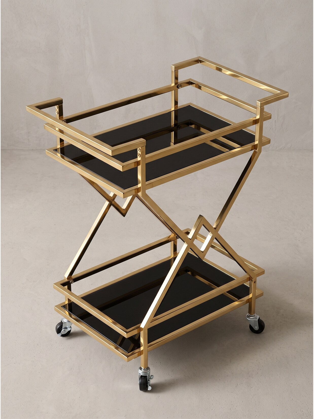 Servierwagen Stahl Schwarz-Gold 65x40x80 cm - MARIBOR Kadima Design