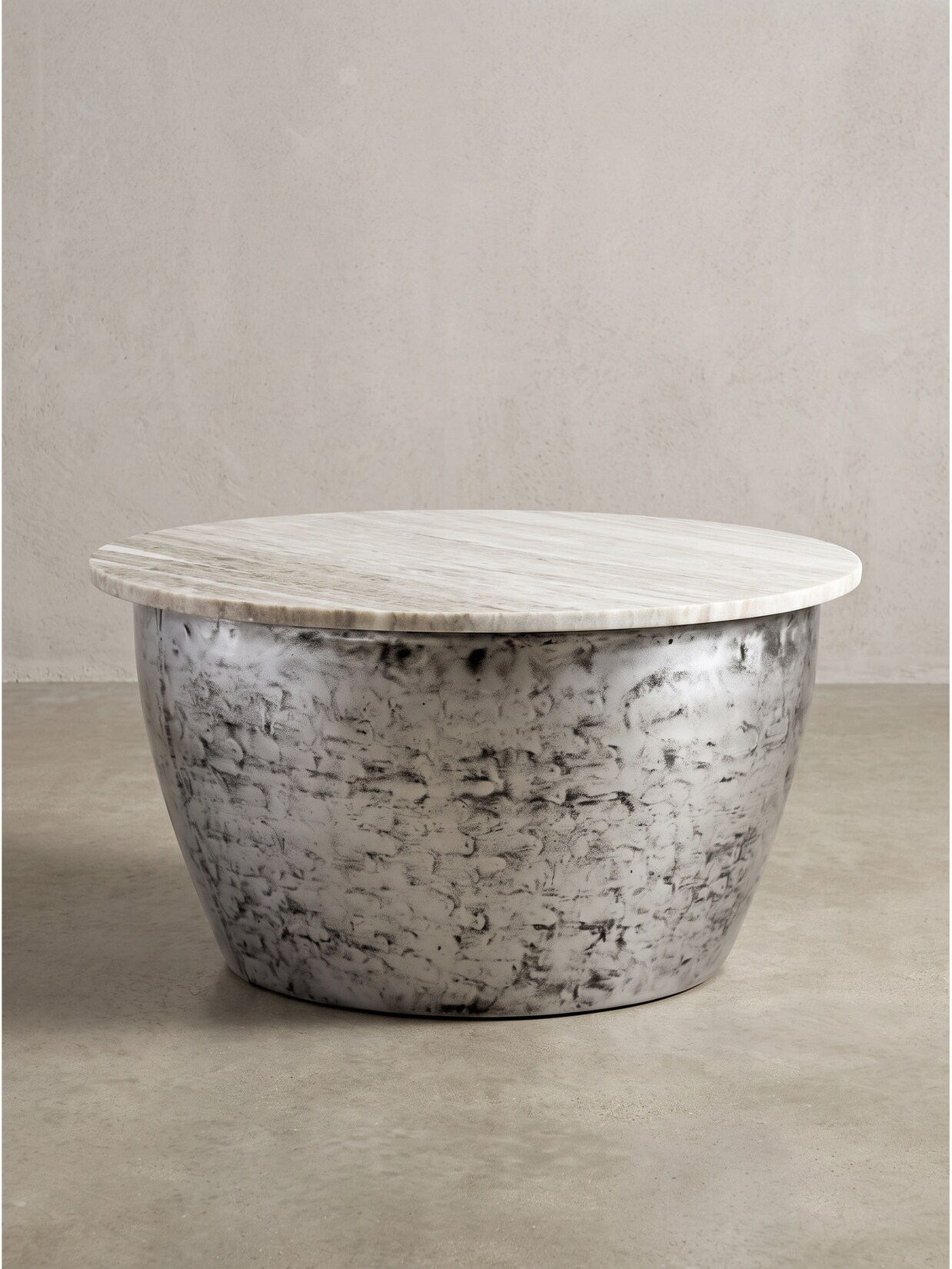 Couchtisch Marmor Beige-Silber Ø 60x34 cm - HAVEL Kadima Design