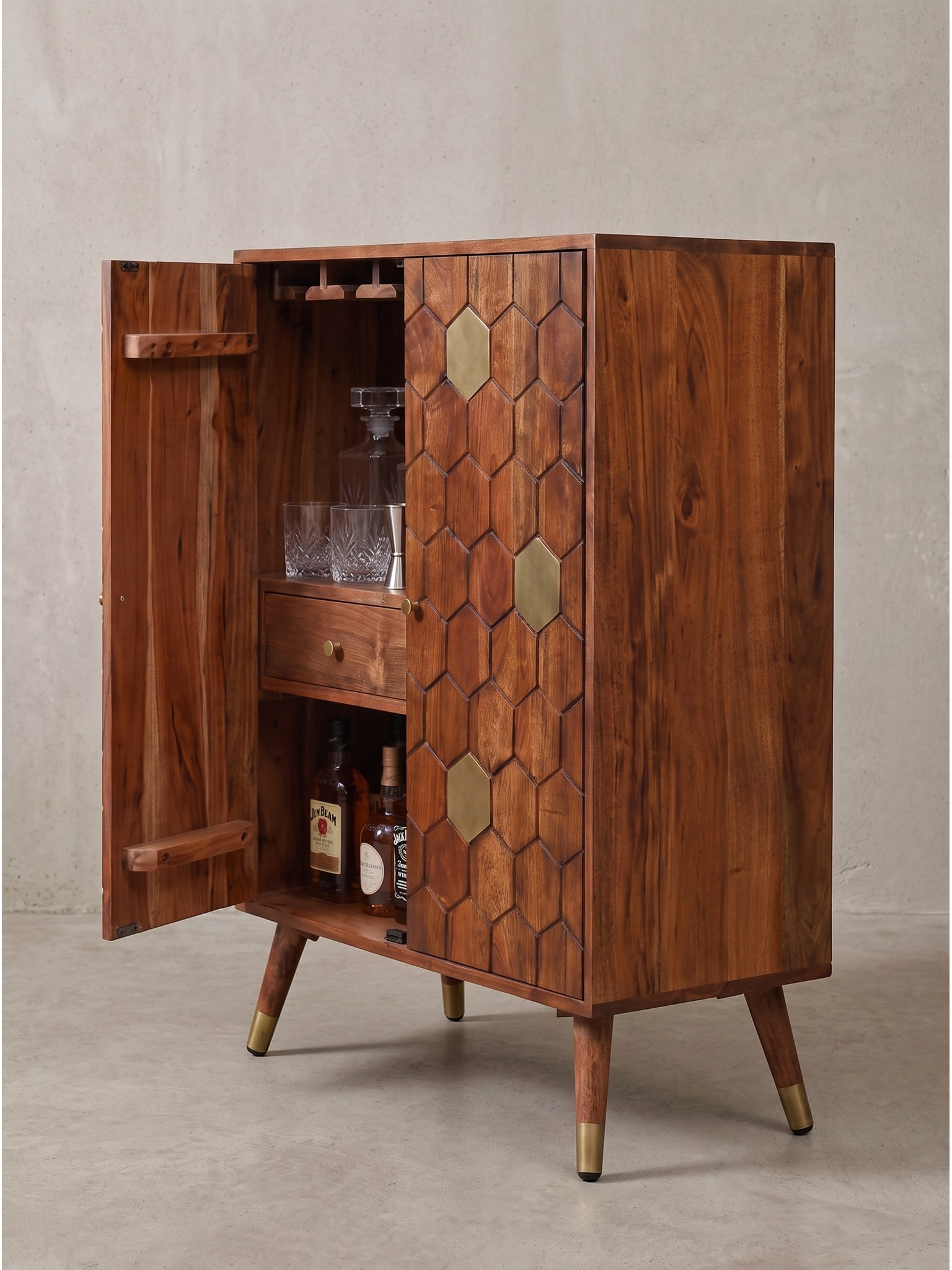 Hausbar Akazie Massivholz Dunkelbraun 75x46x96 cm - ARENZANO | Kadima - Bild 1
