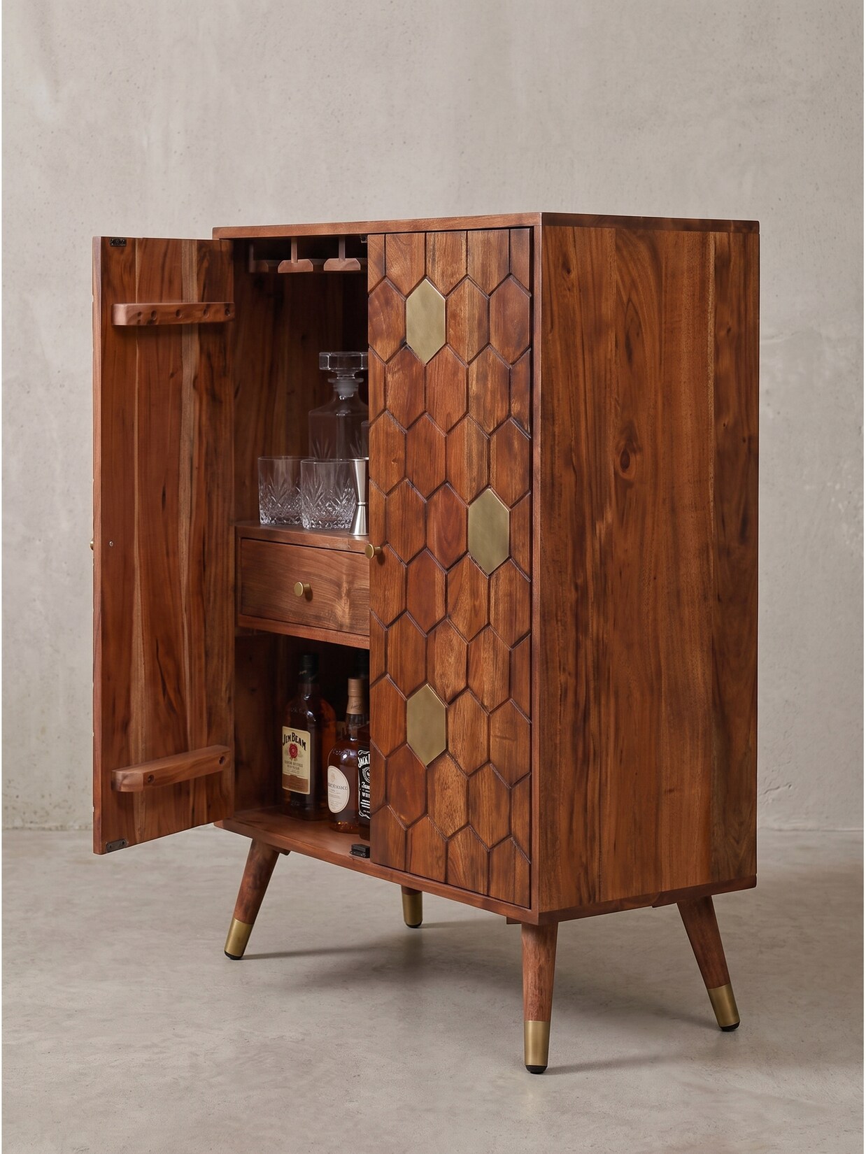 Hausbar Akazie Massivholz Dunkelbraun 75x46x96 cm - ARENZANO Kadima