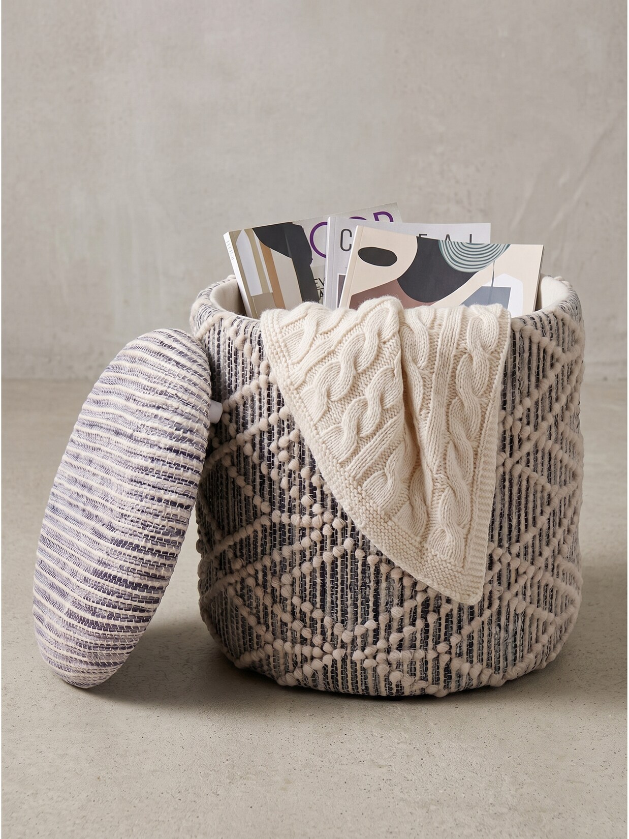 Sitzhocker Stoff Grau-Beige Ø 40x45 cm - RHONE Kadima Design