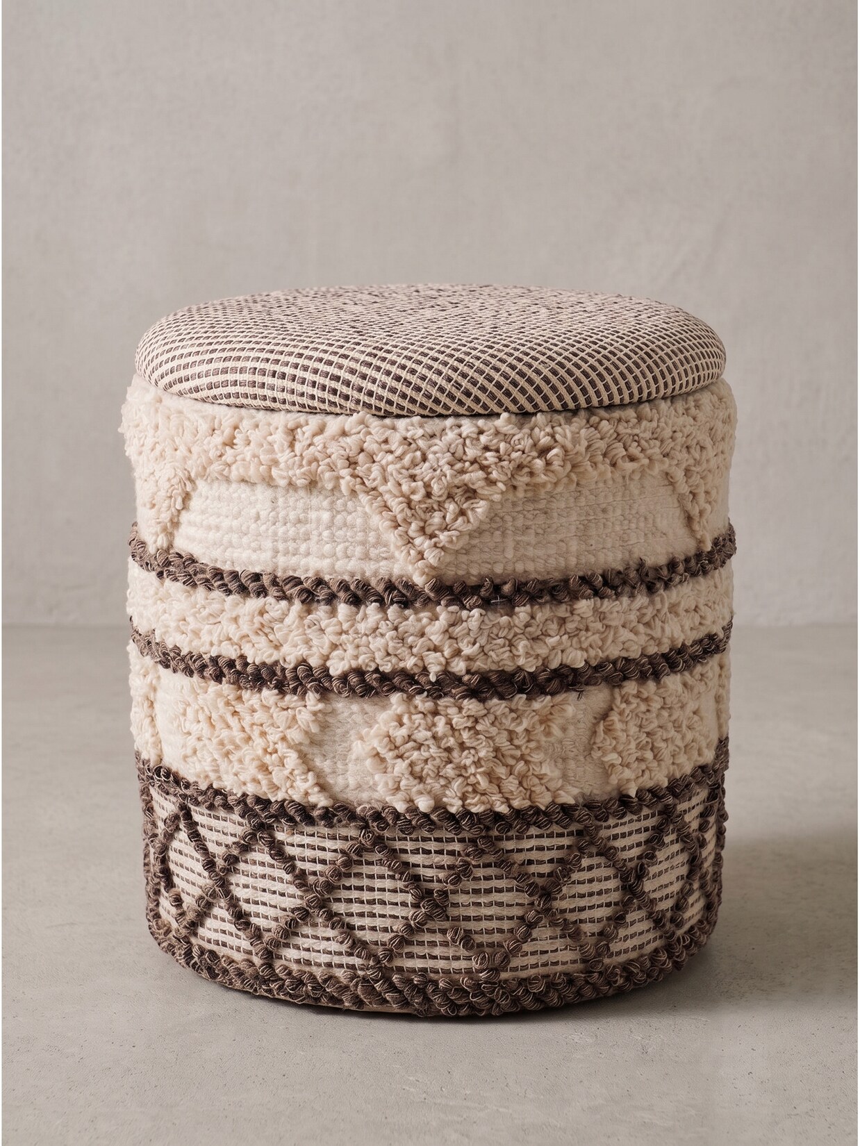 Sitzhocker Stoff mit Rauten Beige-Braun Ø 40x45 cm - RHONE Kadima