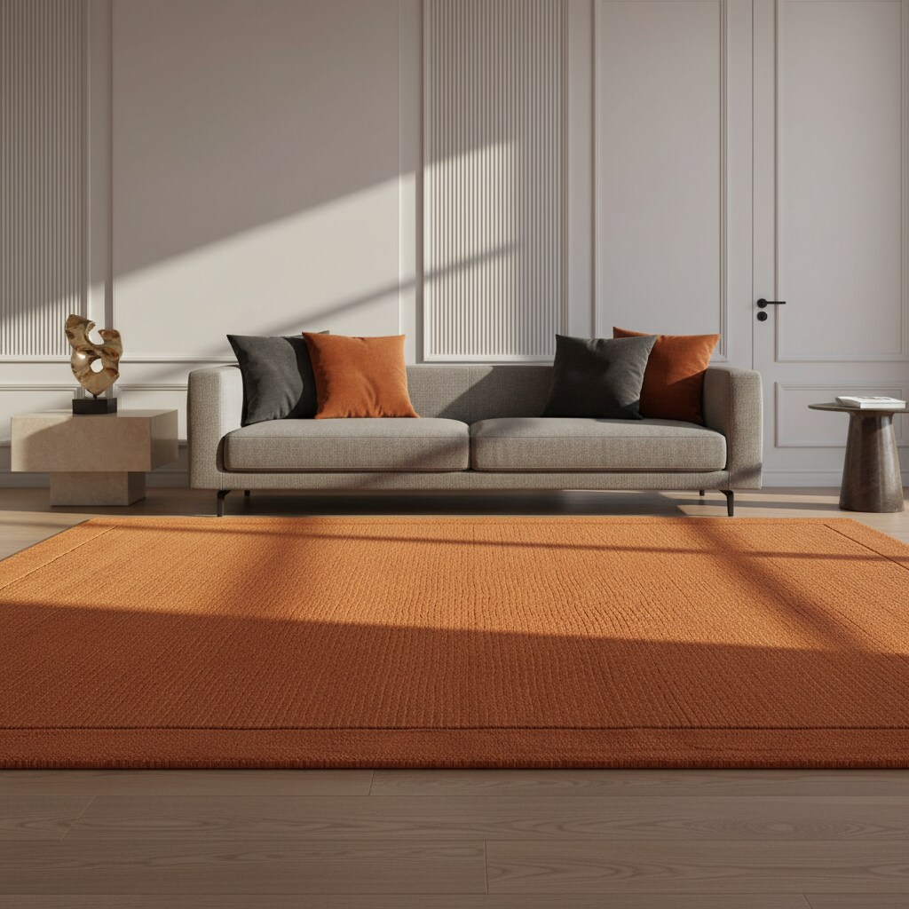 Wollteppich handgewebt STOW, mit Bordüre, Terrakotta, 160 x 230 cm