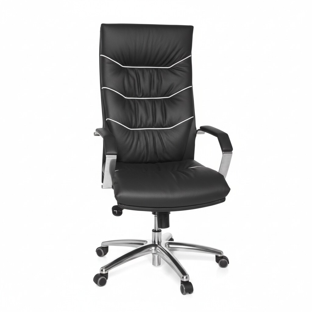 KADIMA DESIGN XXL Chefsessel Kanzas: Echtleder, Soft-Air Formpolster, verchromte Armlehnen, Aluminium-Fußkreuz, 5-Punkt Mechanik.