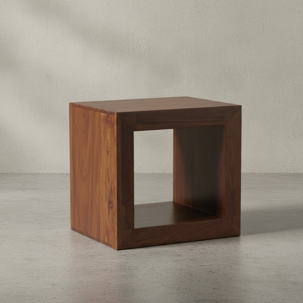 KADIMA DESIGN Sheesham Holz Standregal/Beistelltisch: Geradlinig, Handgefertigt, 44x44x33 cm. - Bild 1
