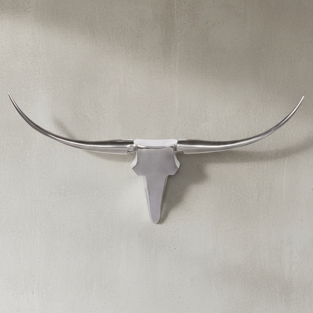 KADIMA DESIGN Deko Geweih Bull M in Silber, 100x40x6cm, Aluminium, Einzigartig durch Handarbeit - Einfache Montage