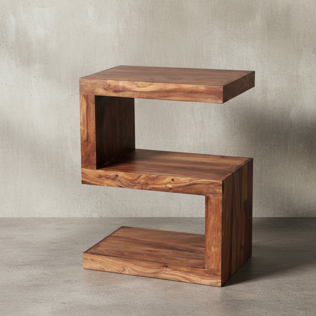 KADIMA DESIGN Beistelltisch "S" Cube NAKO: Sheesham-Holz, S-Form, 44x30 cm, 60 cm Höhe, handgefertigt.