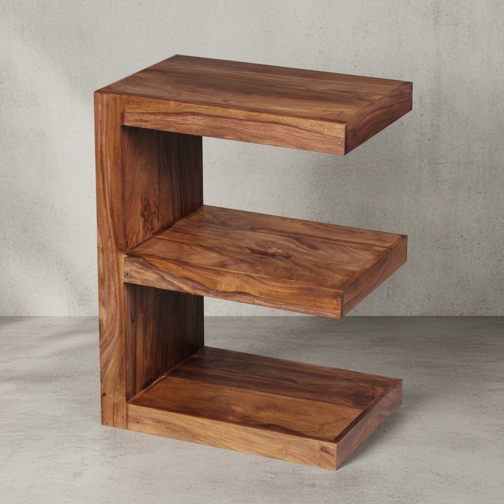 KADIMA DESIGN Beistelltisch "E" Cube NAKO: Akazienholz, E-Konstruktion, 45x30 cm, 60 cm Höhe, handgefertigt.