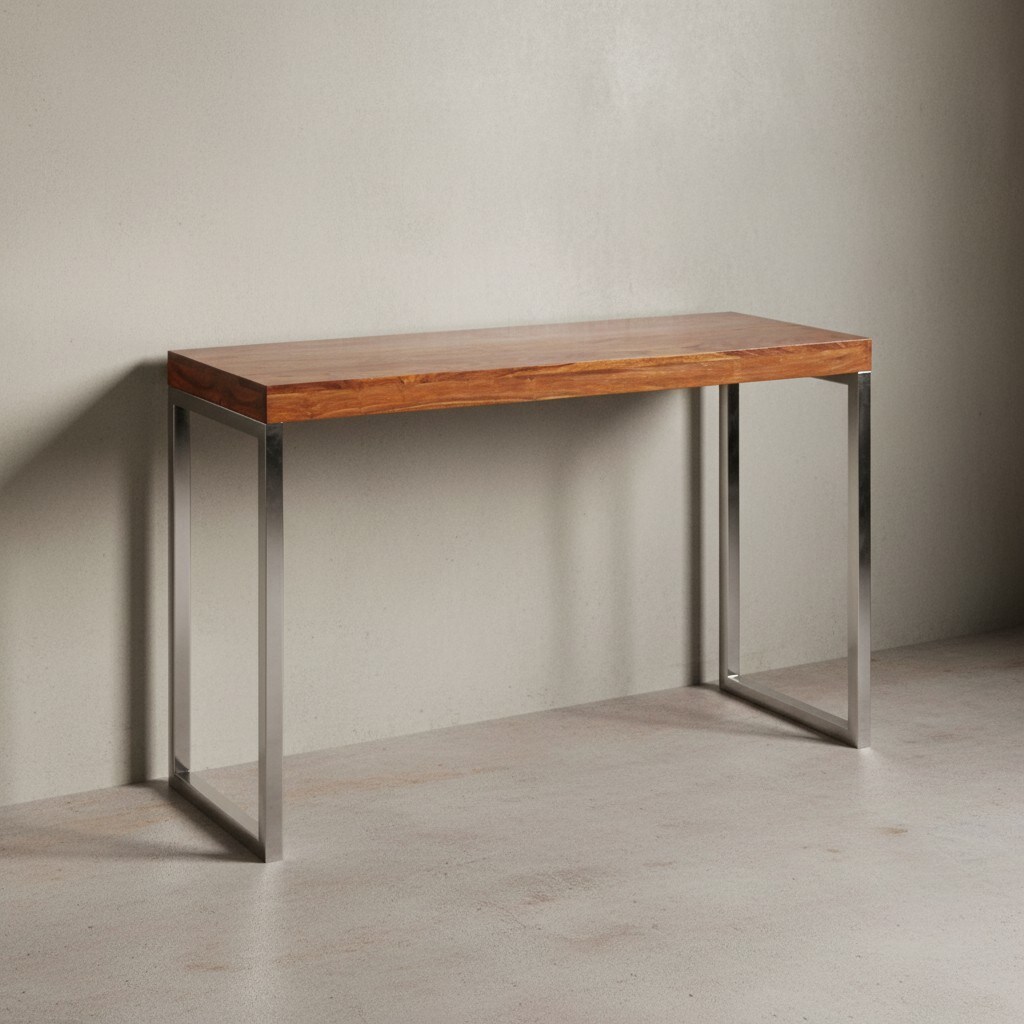 KADIMA DESIGN Konsolentisch ISEN: Flexibel, 120x76x45 cm, Massivholz, Chromgestell, handgefertigt.