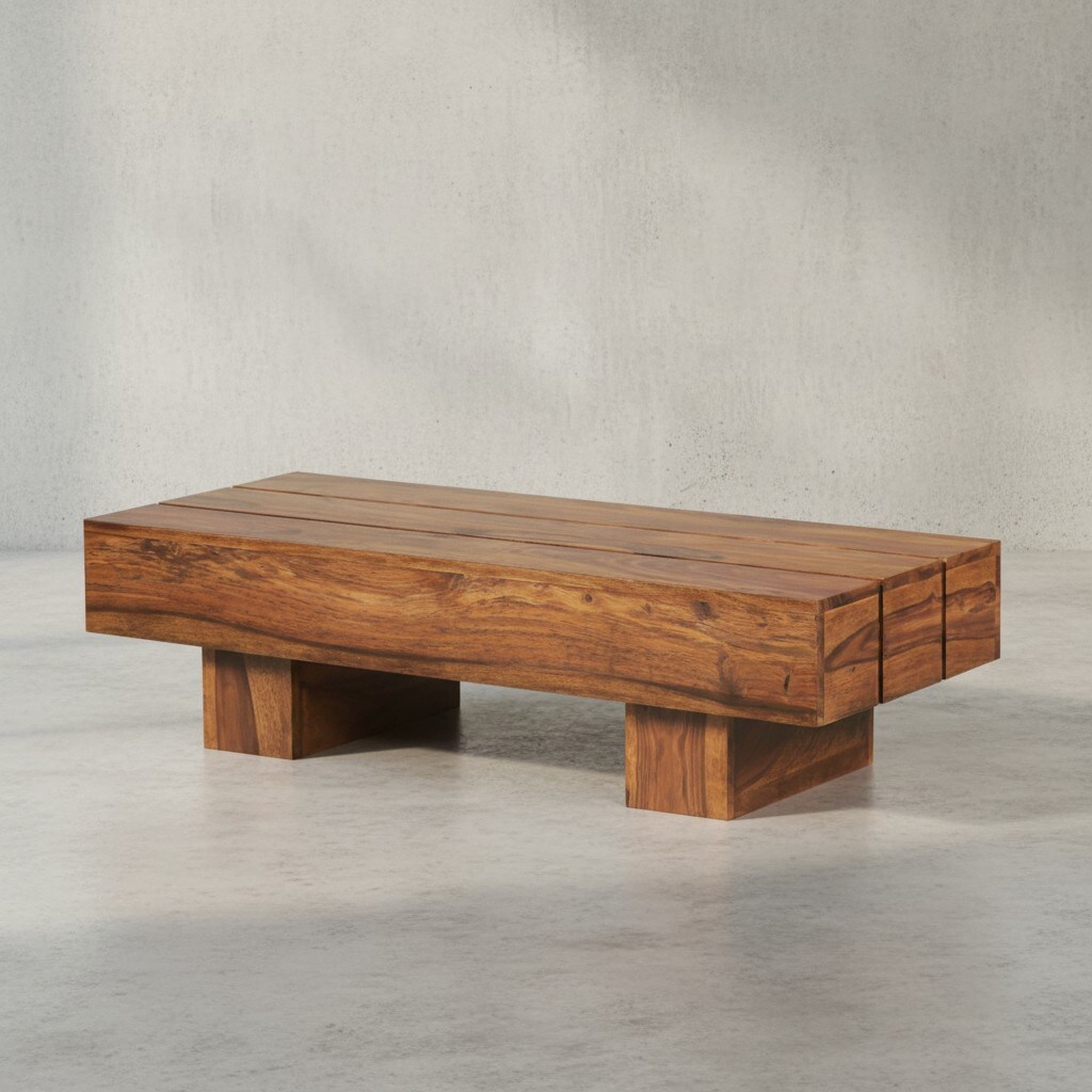 KADIMA DESIGN Massivholz Couchtisch SAAR: 120x45 cm, Akazien-/Sheeshamholz, handgefertigt, pflegeleicht. - Bild 1