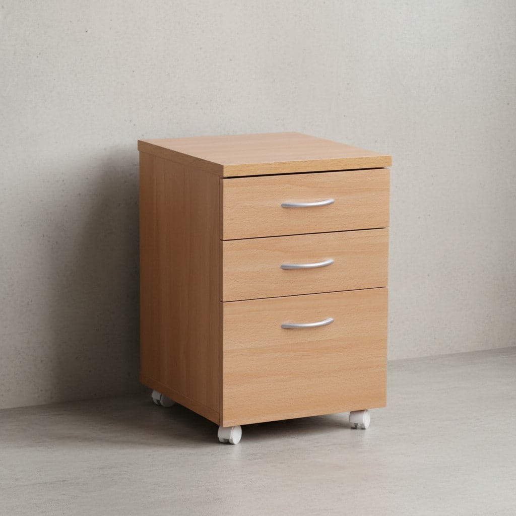 KADIMA DESIGN Moderner B&uuml;ro Rollcontainer in Buche, 60 cm, mit 3 Schubladen, elegante Aluminiumgriffe, praktische Rollen f&uuml;r leichte Beweglichkeit - Bild 1